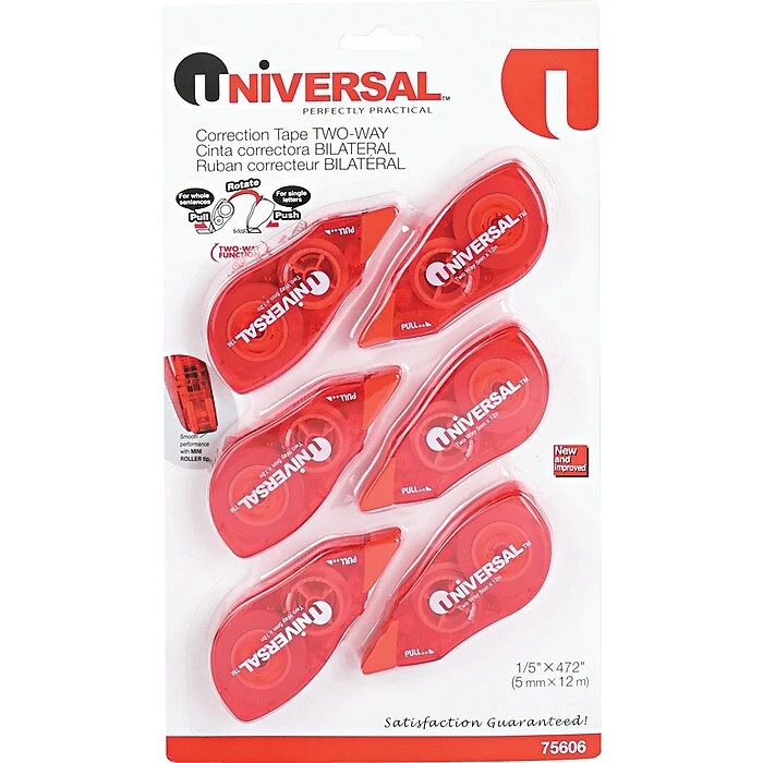 Universal Correction Tape, White, 6/Pack (UNV75606) 1 Universal Correction Tape, White, 6/Pack (UNV75606)