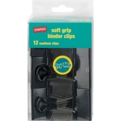 Staples® Soft Grip Binder Clips, 1 1/4" Width, 5/8" Capacity, Black, 12/Pk