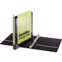 Cardinal® XtraValue™ ClearVue™ Slant-D® Ring, Black, 240-Sheet Capacity, 1" (Ring Diameter)