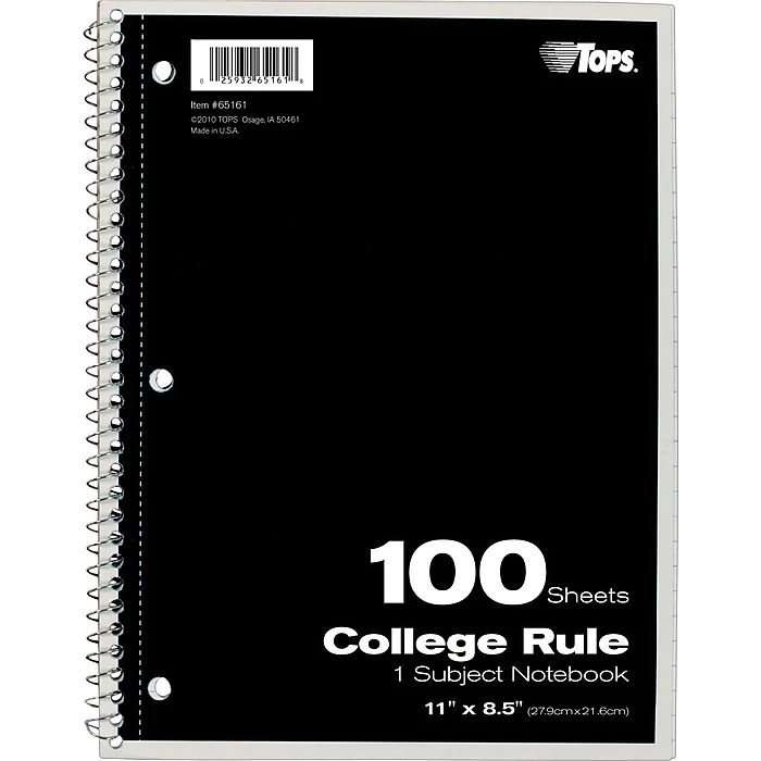 Oxford 1-Subject Notebook, 11" X 8 1/2", College Ruled, 100 Sheets, Assorted Colors (65161) 1 Oxford 1-Subject Notebook, 11" X 8 1/2", College Ruled, 100 Sheets, Assorted Colors (65161)