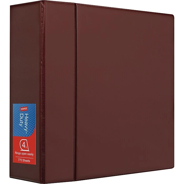 Staples® Heavy-Duty Binder With D-Rings, Maroon, 775 Sheet Capacity, 4" Ring 2 Staples® Heavy-Duty Binder With D-Rings, Maroon, 775 Sheet Capacity, 4" Ring - Image 2