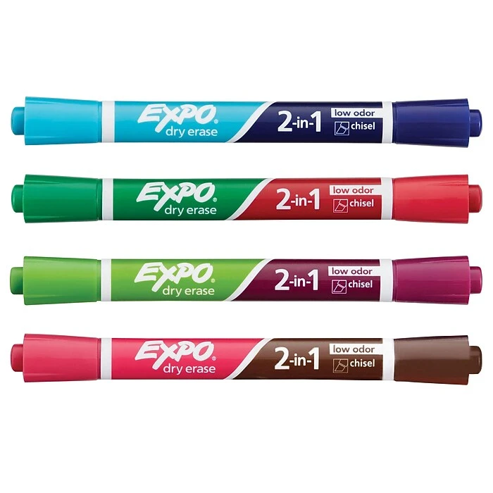 Expo 2-in-1 Dry Erase Markers, Chisel Tip, Assorted, 4/Pack (1944656) 2 Expo 2-in-1 Dry Erase Markers, Chisel Tip, Assorted, 4/Pack (1944656) - Image 2
