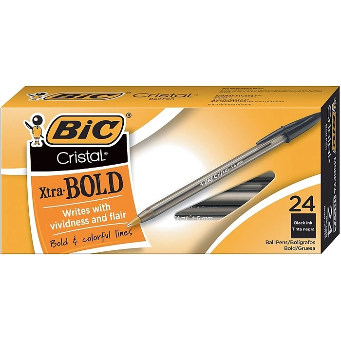 BIC Cristal Ballpoint Stick Pens, Bold Point, Black Ink, 24/Box (MSBP241-BLK) 1 BIC Cristal Ballpoint Stick Pens, Bold Point, Black Ink, 24/Box (MSBP241-BLK)