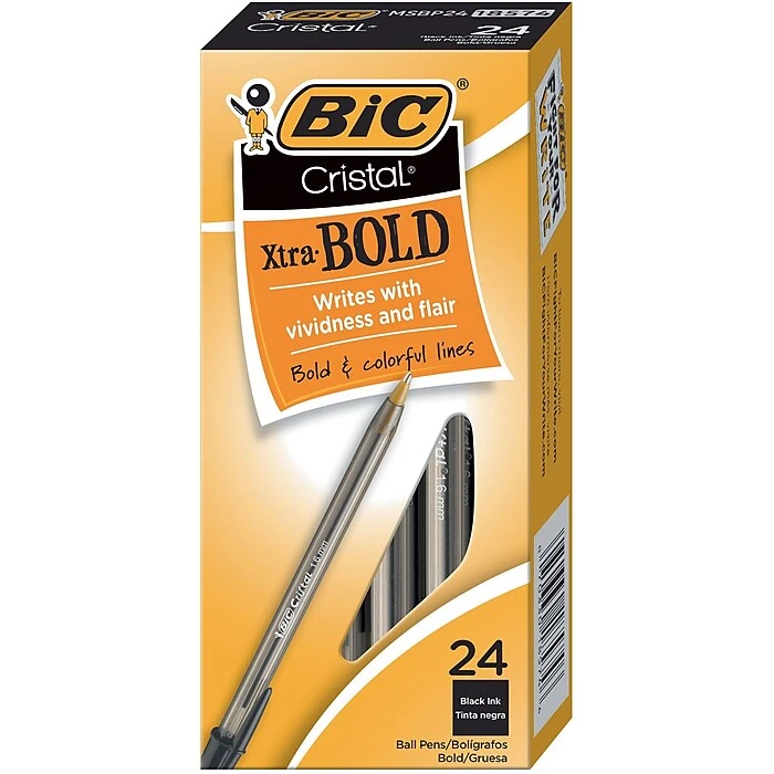BIC Cristal Ballpoint Stick Pens, Bold Point, Black Ink, 24/Box (MSBP241-BLK) 4 BIC Cristal Ballpoint Stick Pens, Bold Point, Black Ink, 24/Box (MSBP241-BLK) - Image 4