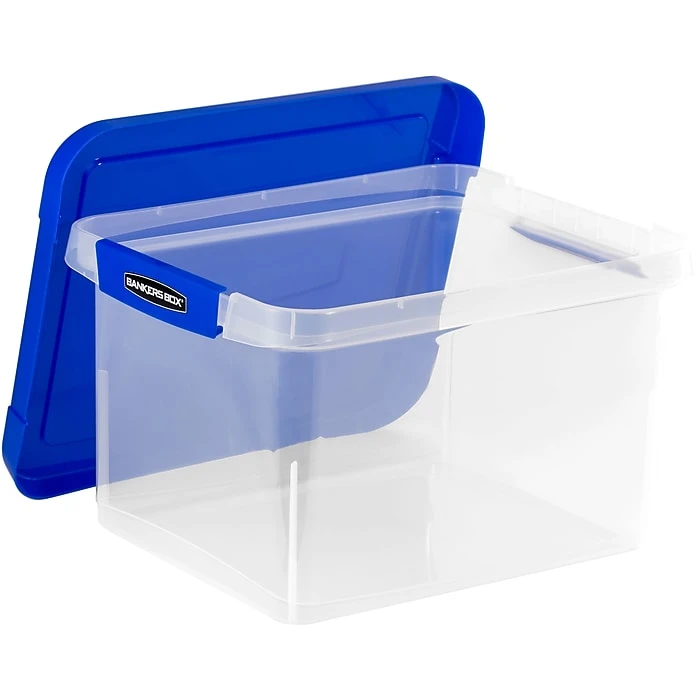 Bankers Box Heavy-Duty Plastic File Box, Letter/Legal Size, Blue/Clear (0086201) 2 Bankers Box Heavy-Duty Plastic File Box, Letter/Legal Size, Blue/Clear (0086201) - Image 2