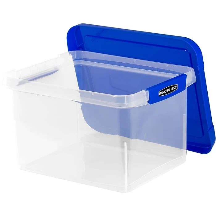 Bankers Box Heavy-Duty Plastic File Box, Letter/Legal Size, Blue/Clear (0086201) 4 Bankers Box Heavy-Duty Plastic File Box, Letter/Legal Size, Blue/Clear (0086201) - Image 4