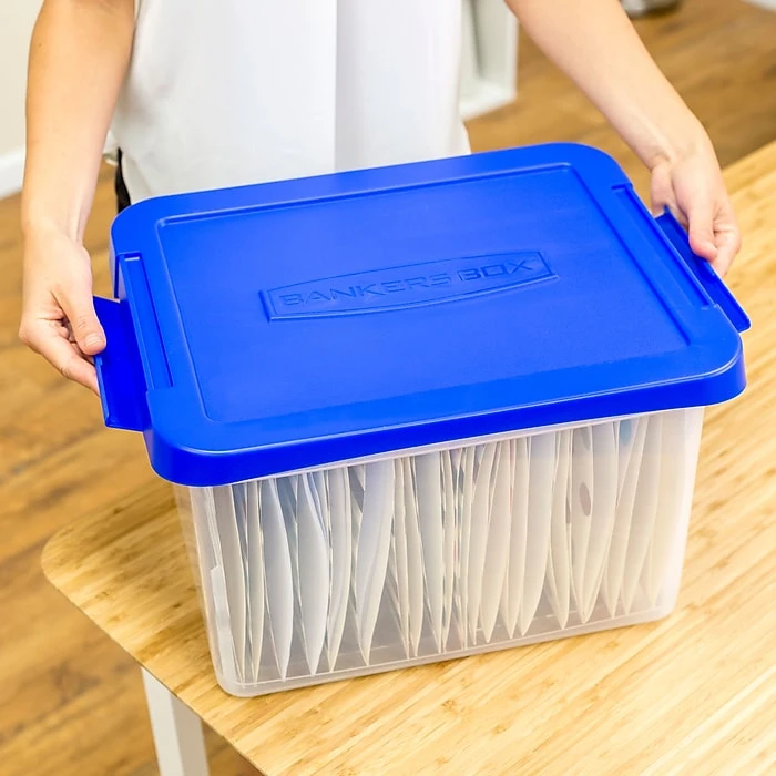 Bankers Box Heavy-Duty Plastic File Box, Letter/Legal Size, Blue/Clear (0086201) 6 Bankers Box Heavy-Duty Plastic File Box, Letter/Legal Size, Blue/Clear (0086201) - Image 6