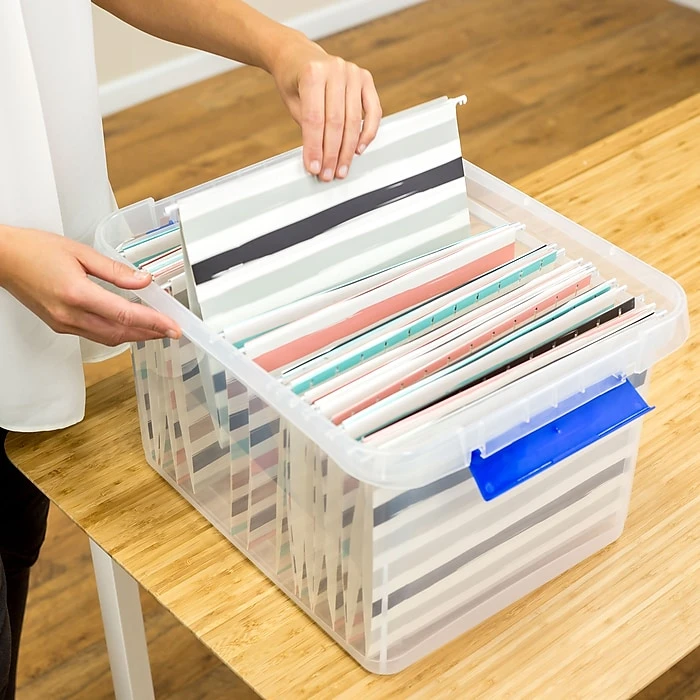 Bankers Box Heavy-Duty Plastic File Box, Letter/Legal Size, Blue/Clear (0086201) 8 Bankers Box Heavy-Duty Plastic File Box, Letter/Legal Size, Blue/Clear (0086201) - Image 8
