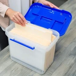 Bankers Box Heavy-Duty Plastic Portable File Storage Box, Letter Size, Blue/Clear (0086301) -Office Supplies Shop s1111472 sc7