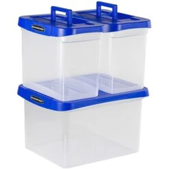 Bankers Box Heavy-Duty Plastic Portable File Storage Box, Letter Size, Blue/Clear (0086301) -Office Supplies Shop s1120356 sc7 1