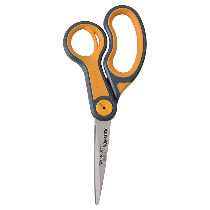Westcott® Titanium Bonded® Non-Stick 8" Scissors, Adjustable Glide, Pointed Tip, Gray/Yellow (14849) 1 Westcott® Titanium Bonded® Non-Stick 8" Scissors, Adjustable Glide, Pointed Tip, Gray/Yellow (14849)