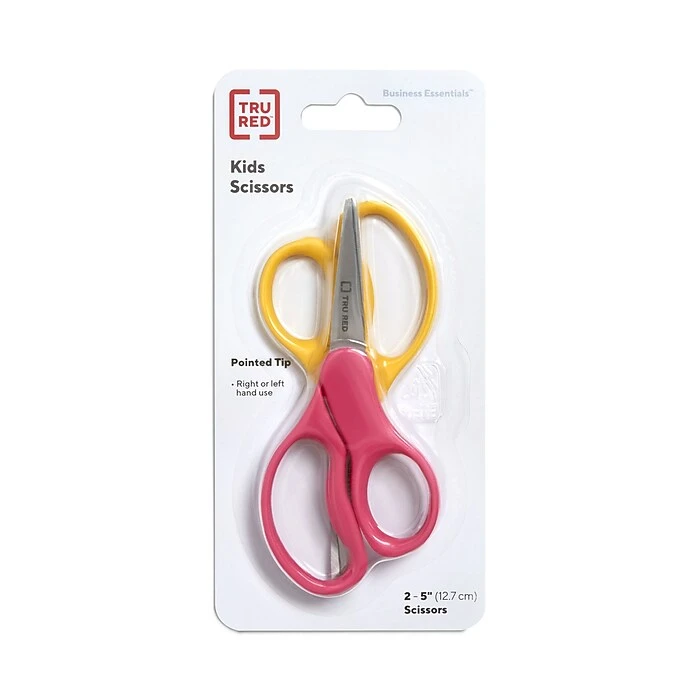 TRU RED™ Junior 5" Kids Pointed Tip Stainless Steel Scissors, Straight Handle, Right & Left Handed, 2/Pack (TR55053) 1 TRU RED™ Junior 5" Kids Pointed Tip Stainless Steel Scissors, Straight Handle, Right & Left Handed, 2/Pack (TR55053)