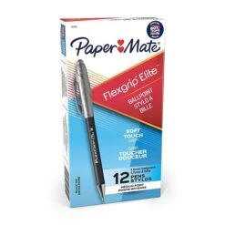 Paper Mate FlexGrip Elite Retractable Ballpoint Pen, Medium Point, Black Ink, Dozen (85580)