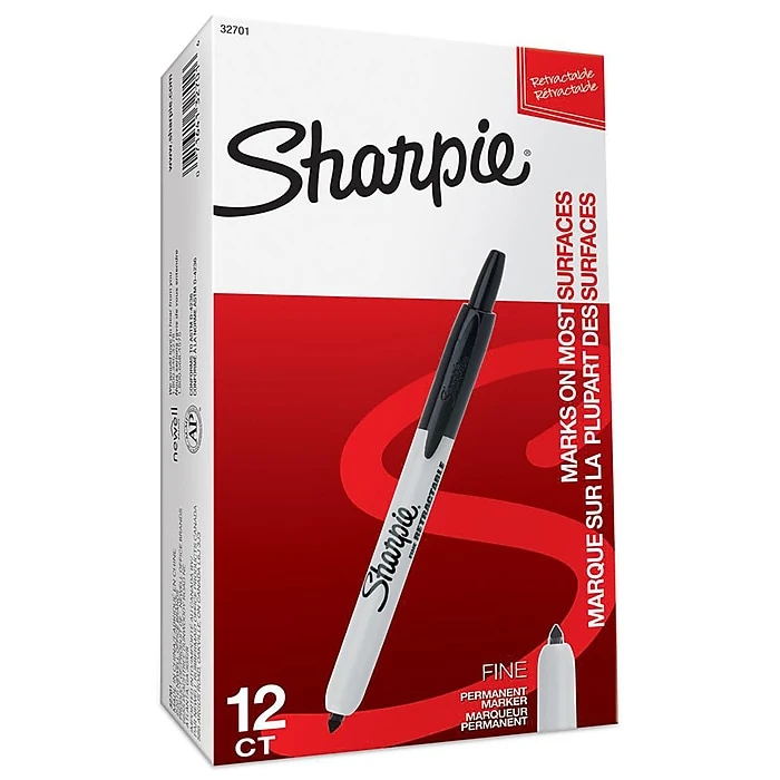 Sharpie Retractable Permanent Markers, Fine Tip, Black, 12/Pack (32701) 2 Sharpie Retractable Permanent Markers, Fine Tip, Black, 12/Pack (32701) - Image 2