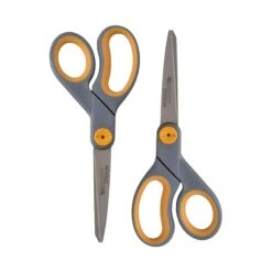 Westcott Titanium Bonded 8" Titanium Multi-Purpose/Heavy Duty Scissor, Sharp Tip, Gray/Yellow, 2/Pack (13901)