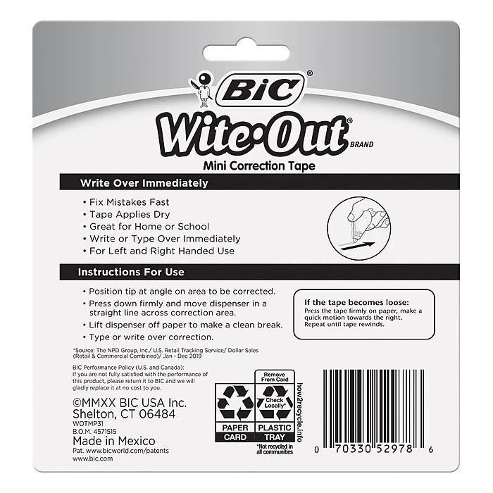 BIC Wite-Out Mini Correction Tape, White, 3/Pack (WOTMP31-WHI) 6 BIC Wite-Out Mini Correction Tape, White, 3/Pack (WOTMP31-WHI) - Image 6