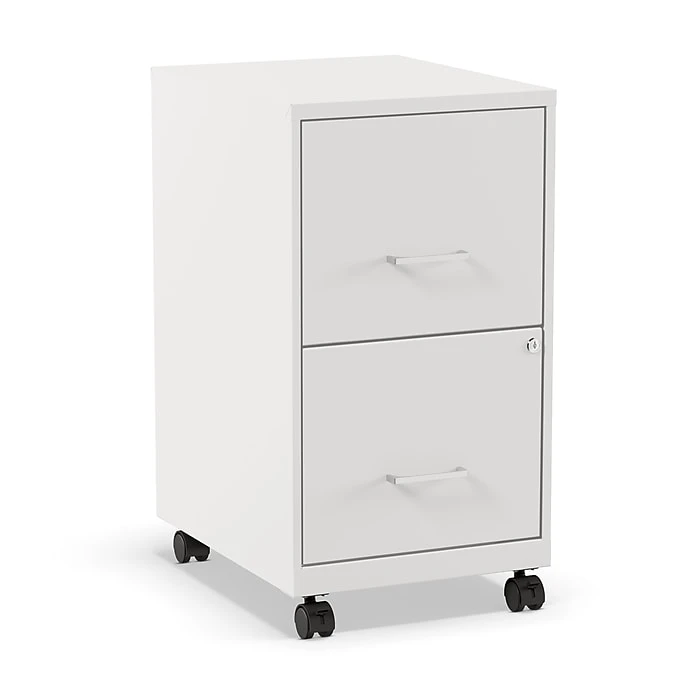 Staples 2-Drawer Vertical Mobile File Cabinet, Locking, Letter Size, White, 18''D (19634) 1 Staples 2-Drawer Vertical Mobile File Cabinet, Locking, Letter Size, White, 18''D (19634)