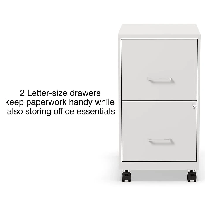 Staples 2-Drawer Vertical Mobile File Cabinet, Locking, Letter Size, White, 18''D (19634) 2 Staples 2-Drawer Vertical Mobile File Cabinet, Locking, Letter Size, White, 18''D (19634) - Image 2