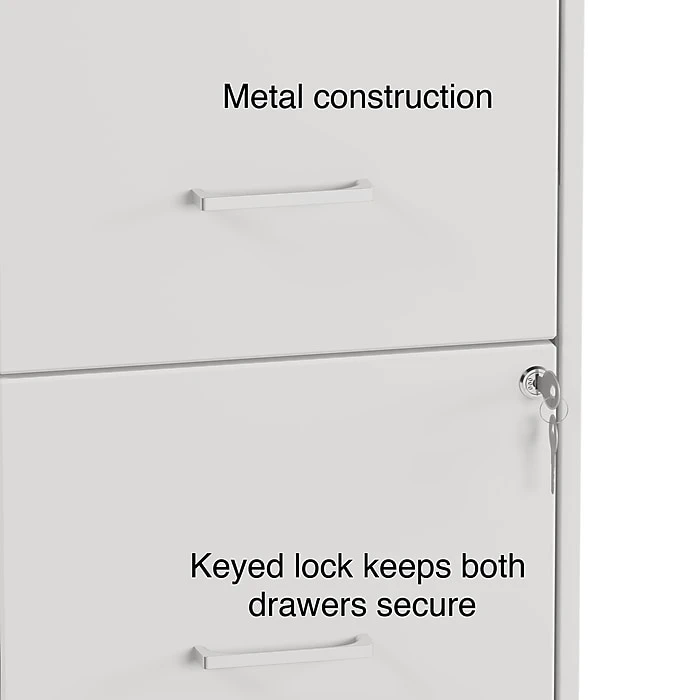 Staples 2-Drawer Vertical Mobile File Cabinet, Locking, Letter Size, White, 18''D (19634) 5 Staples 2-Drawer Vertical Mobile File Cabinet, Locking, Letter Size, White, 18''D (19634) - Image 5