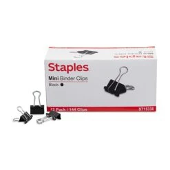 Staples 0.6" Binder Clips, Mini, Black, 144/Pack (15338)