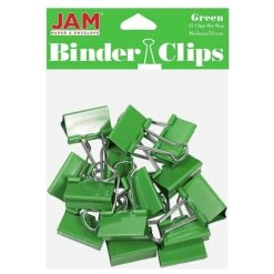 JAM Paper Colored Binder Clips, Medium, 5/8" Capacity, Green, 15/Pack (339BCGR)