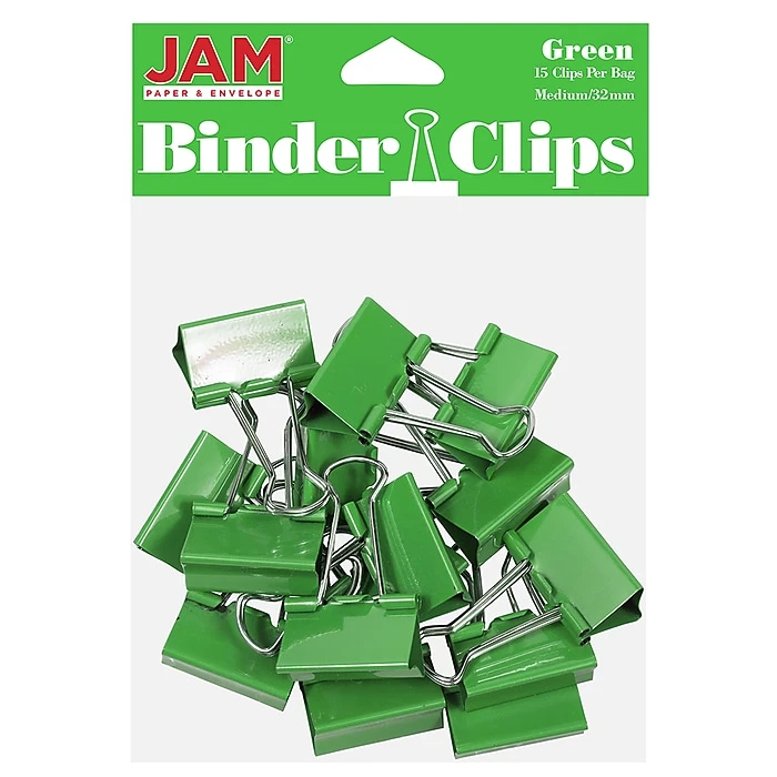 JAM Paper Colored Binder Clips, Medium, 5/8" Capacity, Green, 15/Pack (339BCGR) 1 JAM Paper Colored Binder Clips, Medium, 5/8" Capacity, Green, 15/Pack (339BCGR)
