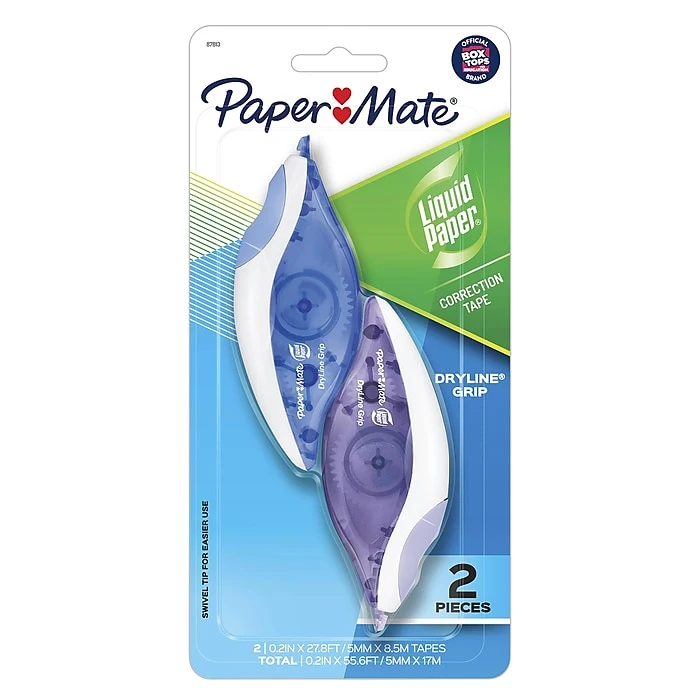 Paper Mate Liquid Paper DryLine Grip Correction Tape, White, 2/Pack (87813) 1 Paper Mate Liquid Paper DryLine Grip Correction Tape, White, 2/Pack (87813)