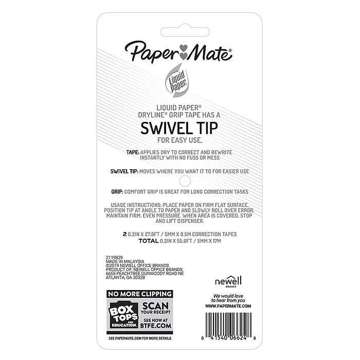 Paper Mate Liquid Paper DryLine Grip Correction Tape, White, 2/Pack (662415) 6 Paper Mate Liquid Paper DryLine Grip Correction Tape, White, 2/Pack (662415) - Image 6