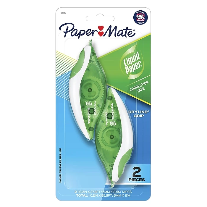 Paper Mate Liquid Paper DryLine Grip Correction Tape, White, 2/Pack (662415) 1 Paper Mate Liquid Paper DryLine Grip Correction Tape, White, 2/Pack (662415)