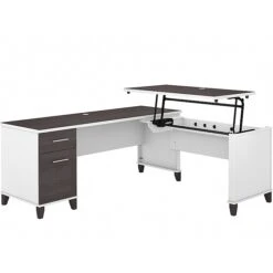 Bush Furniture Somerset 35"-41" Adjustable Desk With Return, Storm Gray/White (SET014SGWH)