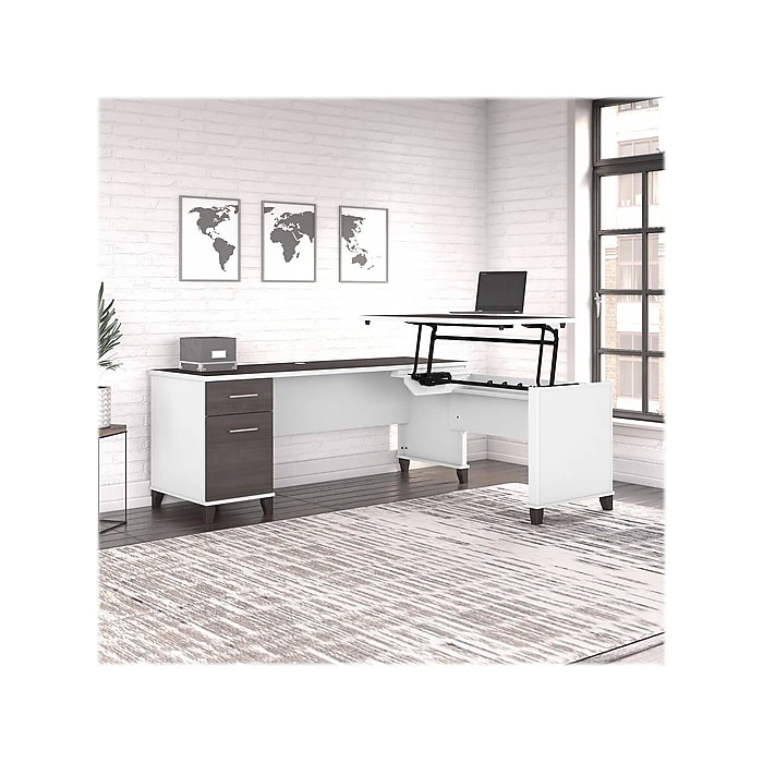 Bush Furniture Somerset 35"-41" Adjustable Desk With Return, Storm Gray/White (SET014SGWH) 2 Bush Furniture Somerset 35"-41" Adjustable Desk With Return, Storm Gray/White (SET014SGWH) - Image 2
