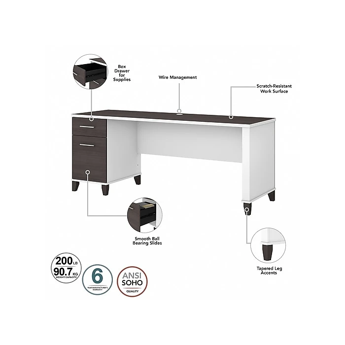 Bush Furniture Somerset 35"-41" Adjustable Desk With Return, Storm Gray/White (SET014SGWH) 3 Bush Furniture Somerset 35"-41" Adjustable Desk With Return, Storm Gray/White (SET014SGWH) - Image 3