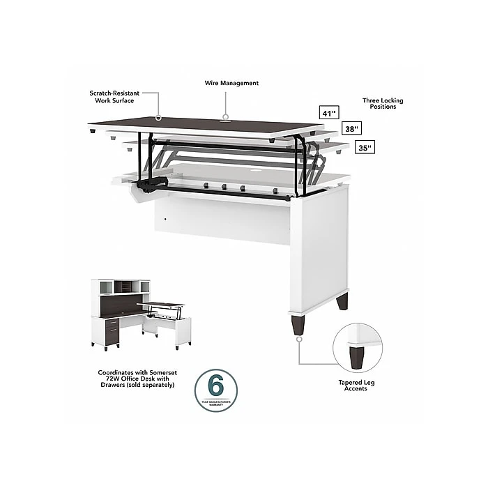 Bush Furniture Somerset 35"-41" Adjustable Desk With Return, Storm Gray/White (SET014SGWH) 4 Bush Furniture Somerset 35"-41" Adjustable Desk With Return, Storm Gray/White (SET014SGWH) - Image 4