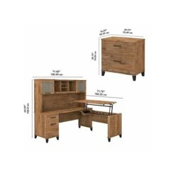 Bush Furniture Somerset Office Desk With 35"-41" Adjustable Return, Hutch, And File Cabinet, Fresh Walnut (SET016FW) -Office Supplies Shop sp108409455 sc7