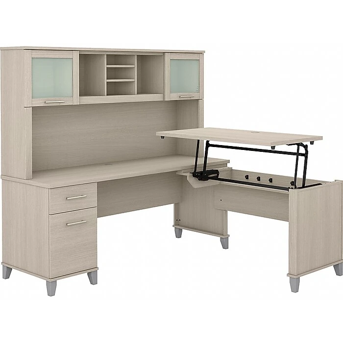 Bush Furniture Somerset Office Desk With 35"-41" Adjustable Return And Hutch, Sand Oak (SET015SO) 1 Bush Furniture Somerset Office Desk With 35"-41" Adjustable Return And Hutch, Sand Oak (SET015SO)