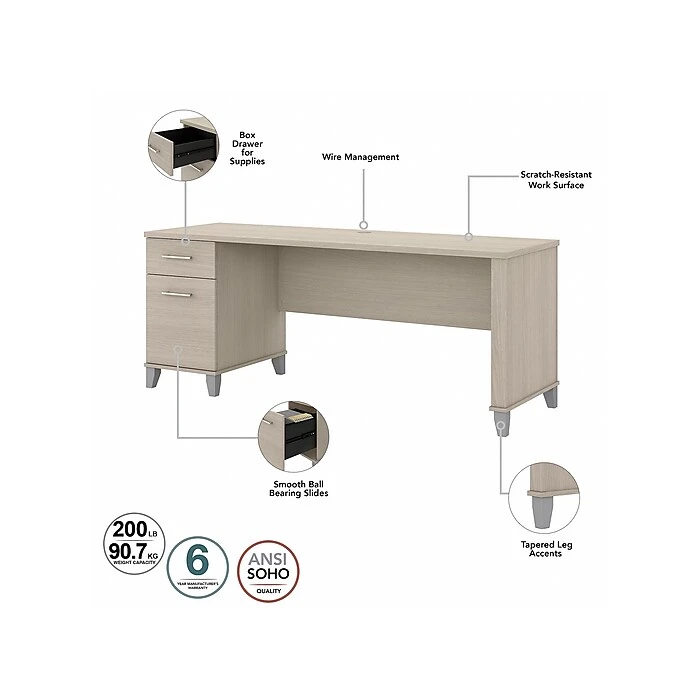 Bush Furniture Somerset Office Desk With 35"-41" Adjustable Return And Hutch, Sand Oak (SET015SO) 3 Bush Furniture Somerset Office Desk With 35"-41" Adjustable Return And Hutch, Sand Oak (SET015SO) - Image 3