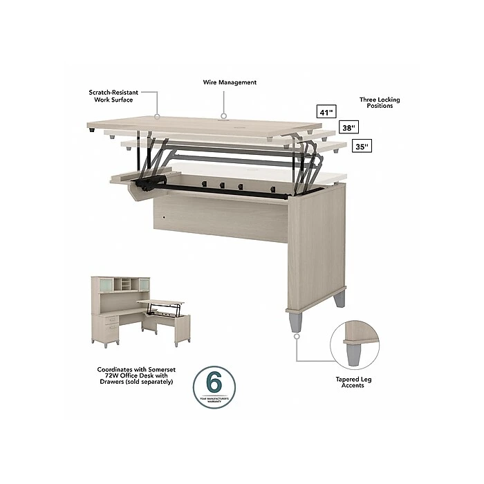 Bush Furniture Somerset Office Desk With 35"-41" Adjustable Return And Hutch, Sand Oak (SET015SO) 4 Bush Furniture Somerset Office Desk With 35"-41" Adjustable Return And Hutch, Sand Oak (SET015SO) - Image 4