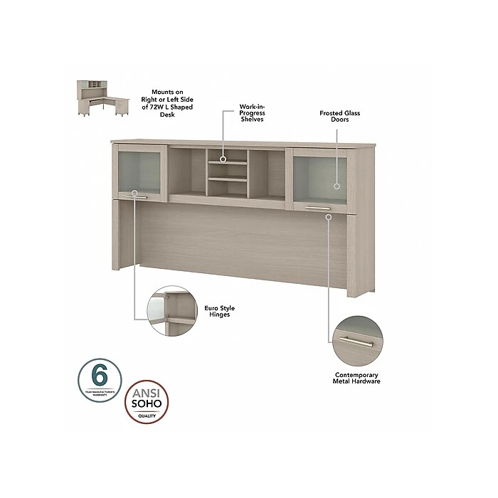 Bush Furniture Somerset Office Desk With 35"-41" Adjustable Return And Hutch, Sand Oak (SET015SO) 6 Bush Furniture Somerset Office Desk With 35"-41" Adjustable Return And Hutch, Sand Oak (SET015SO) - Image 6