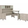 Bush Furniture Somerset Office Desk With 35"-41" Adjustable Return, Hutch, And File Cabinet, Sand Oak (SET016SO)
