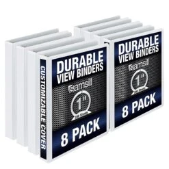 Samsill Durable Non-Stick 1" 3-Ring View Binder, White, 8/Pack (S88437)