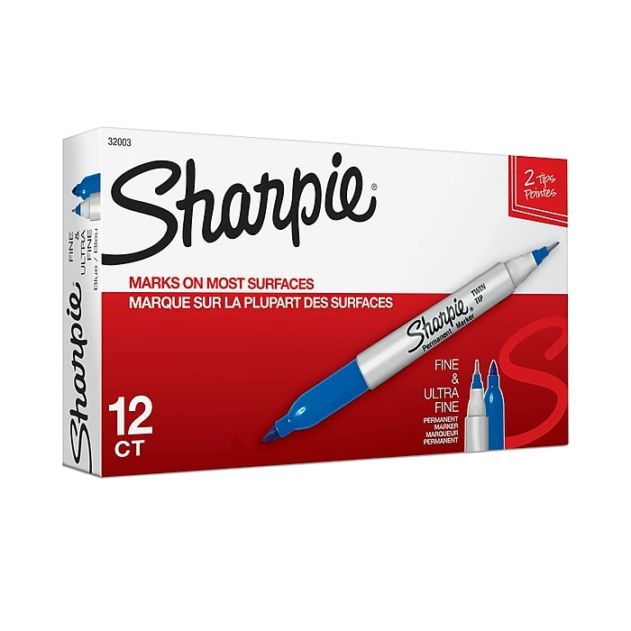 Sharpie Permanent Markers, Twin Tip, Blue, 12/Pack (32003) 1 Sharpie Permanent Markers, Twin Tip, Blue, 12/Pack (32003)