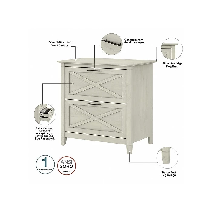 Bush Furniture Key West 2-Drawer Lateral File Cabinet, Letter/Legal, Linen White Oak, 30" (KWF130LW-03) 3 Bush Furniture Key West 2-Drawer Lateral File Cabinet, Letter/Legal, Linen White Oak, 30" (KWF130LW-03) - Image 3