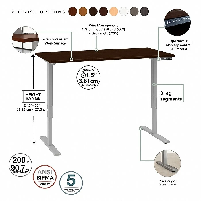 Bush Business Furniture Move 80 Series 23"-49" Adjustable Standing Desk, Harvest Cherry (HAT4830CSK) 3 Bush Business Furniture Move 80 Series 23"-49" Adjustable Standing Desk, Harvest Cherry (HAT4830CSK) - Image 3