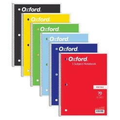 Oxford 1 Subject Notebooks, 8" X 10.5", Wide Ruled, 70 Sheets, Assorted Colors, 6/Pack (ESS65002-6)