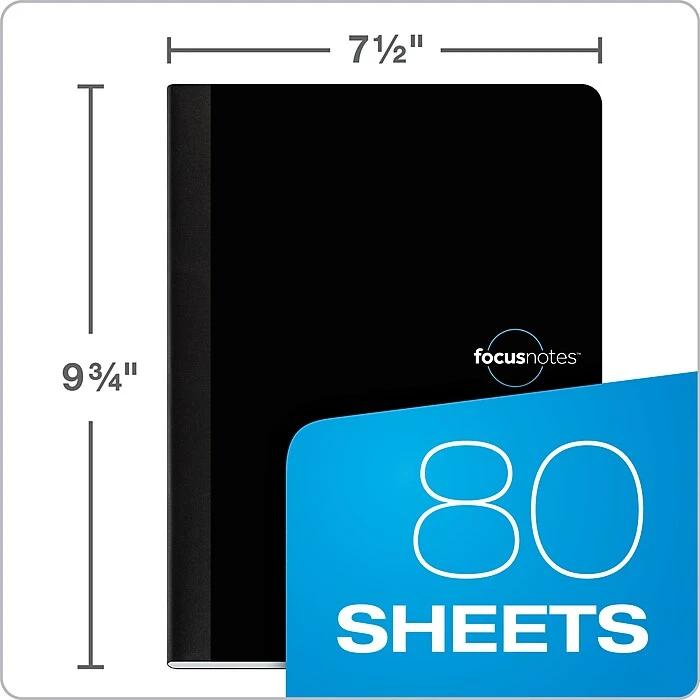 TOPS FocusNotes Composition Notebook, 7.5" X 9.75", Cornell Ruled, 80 Sheets, Black (TOP 90224) 6 TOPS FocusNotes Composition Notebook, 7.5" X 9.75", Cornell Ruled, 80 Sheets, Black (TOP 90224) - Image 6