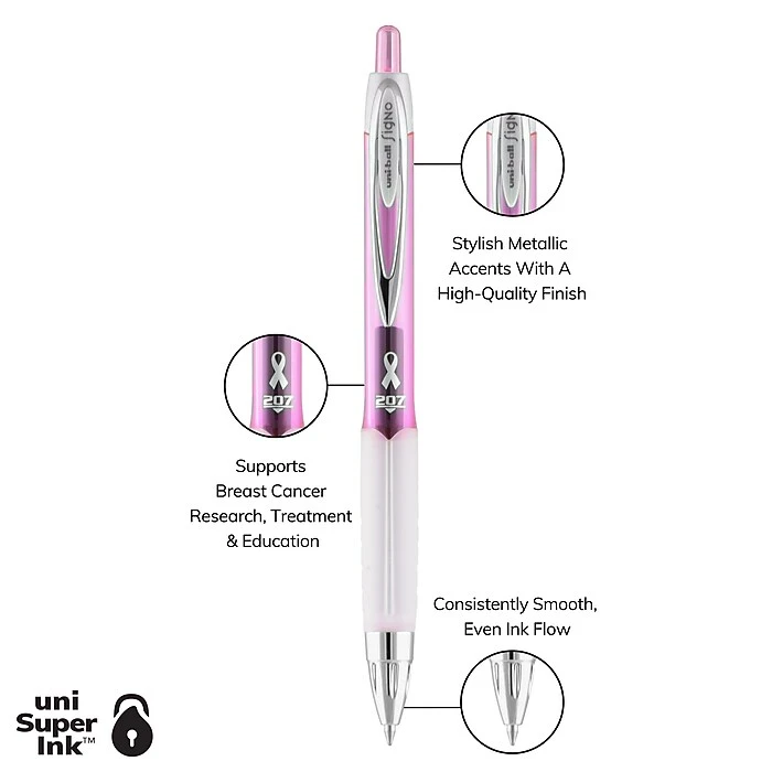 Uni-ball Uniball 207 Pink Ribbon Retractable Gel Pens, Medium Point, 0.7mm, Black, 2/Pack (1745148) 2 Uni-ball Uniball 207 Pink Ribbon Retractable Gel Pens, Medium Point, 0.7mm, Black, 2/Pack (1745148) - Image 2