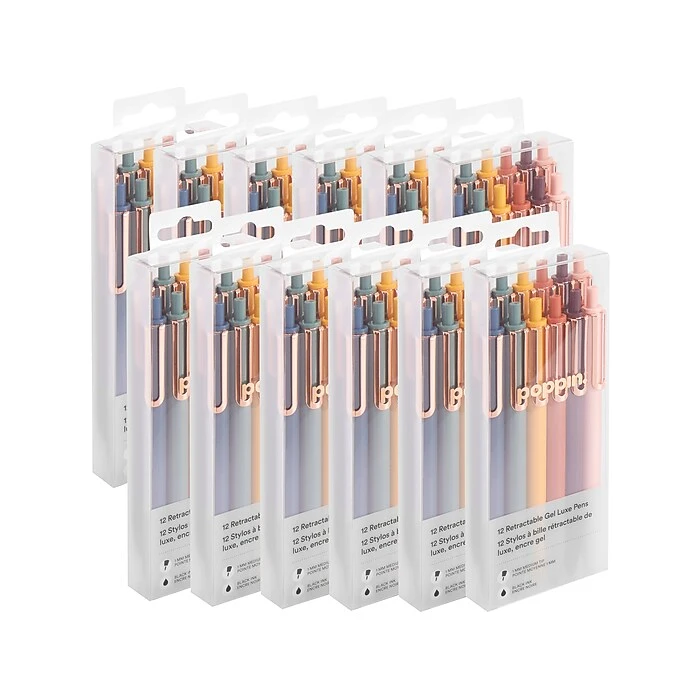 Poppin Luxe Retractable Rollerball Pens, Medium Point, Black Ink, 12/Kit (108680) 1 Poppin Luxe Retractable Rollerball Pens, Medium Point, Black Ink, 12/Kit (108680)