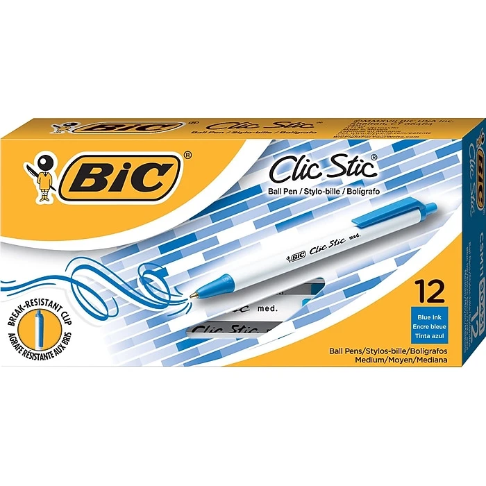 BIC Clic Stic Retractable Ballpoint Pen, Medium Point, Blue Ink, 18 Dozen/Case (CSM11-BLU) 1 BIC Clic Stic Retractable Ballpoint Pen, Medium Point, Blue Ink, 18 Dozen/Case (CSM11-BLU)