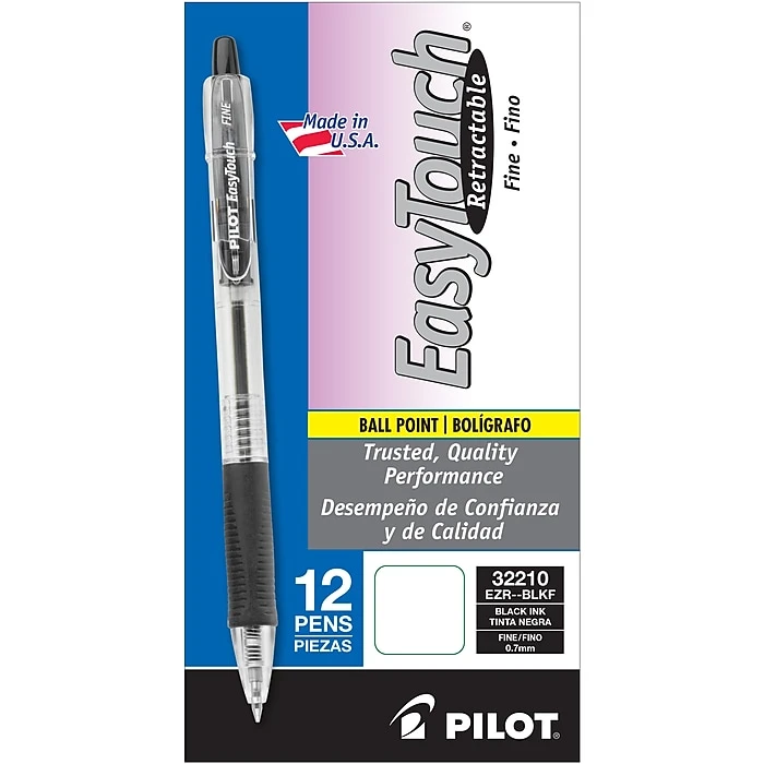 Pilot EasyTouch Retractable Ballpoint Pens, Fine Point, Black Ink, Dozen (32210) 1 Pilot EasyTouch Retractable Ballpoint Pens, Fine Point, Black Ink, Dozen (32210)
