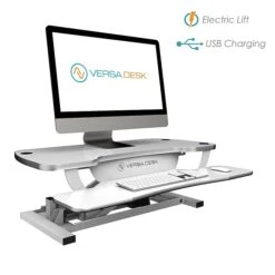 VersaDesk PowerPro 36"W Electric Sit To Stand Desktop Converter With Keyboard Tray & USB Port, White (SP7643624-00-05) -Office Supplies Shop sp135451832 sc7